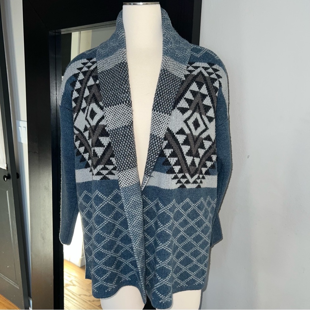 Telluride Blue & Cream Aztec Western Open Front Cardigan – Size Medium